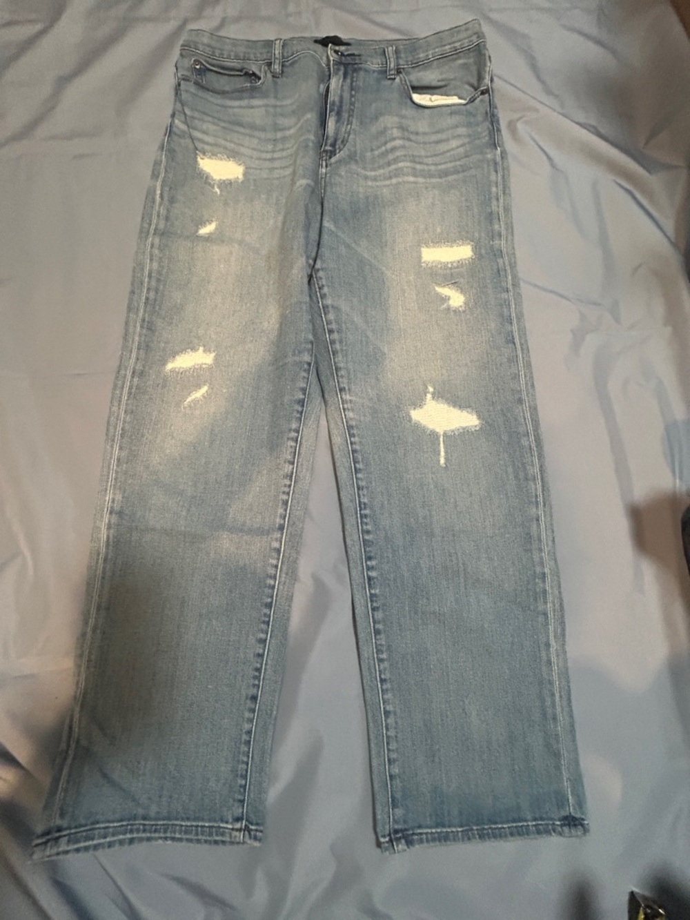Uniqlo Light Blue Distressed Straight-Leg Jeans